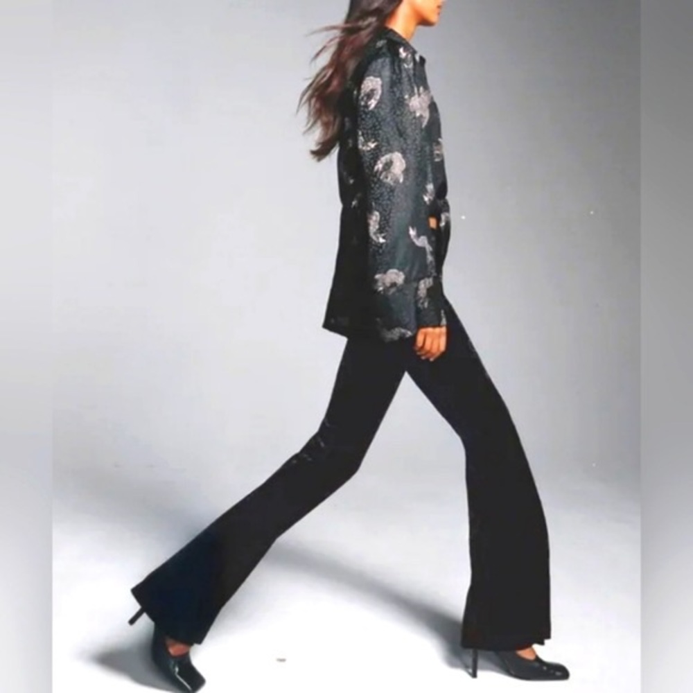 ZARA BLACK CRUSHED VELVET HIGH WAISTED FLARE LEGGING PANT